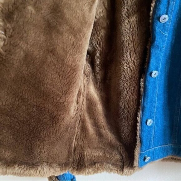 Y2K 725 Denim Jacket Faux Fur Lined Cropped Blue Trucker Cozy Vintage - Picture 9 of 14